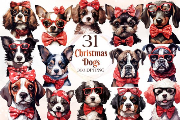 Christmas Dog with Headband Clipart for Illustrations