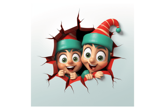 Christmas Elves Broken Wall 2 Illustrations for Designers