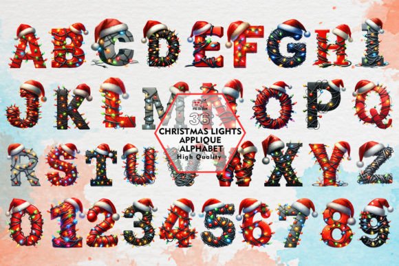 Christmas Lights Applique Alphabet for Seasonal Illustrations