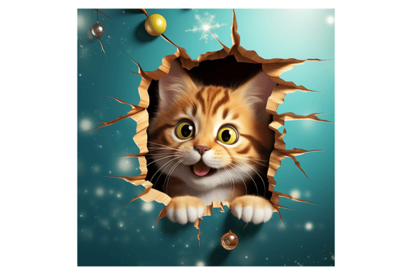 Christmas Maine Coon Cat Broken Wall 2 Illustrations Review
