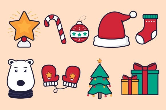 Christmas New Year Elements Icons Set Review for Illustrations