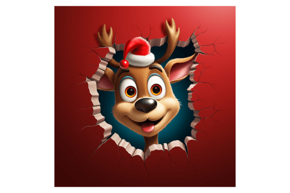 Christmas Reindeer Portrait Broken Wall 2 Illustrations Review