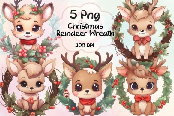 Christmas Reindeer Wreath Sublimation for Illustrations