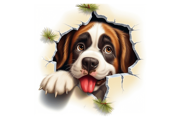 Christmas St Bernard Dog Broken Wall 1: Premium Illustrations for Bloggers