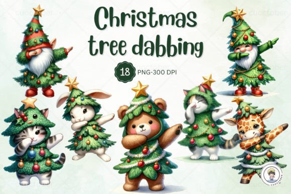 Christmas Tree Animal Dabbing Clipart