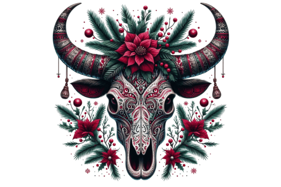 Christmas Tribal Flower Bull Skull PNG: A Designer's Review of Seasonal Illustrations