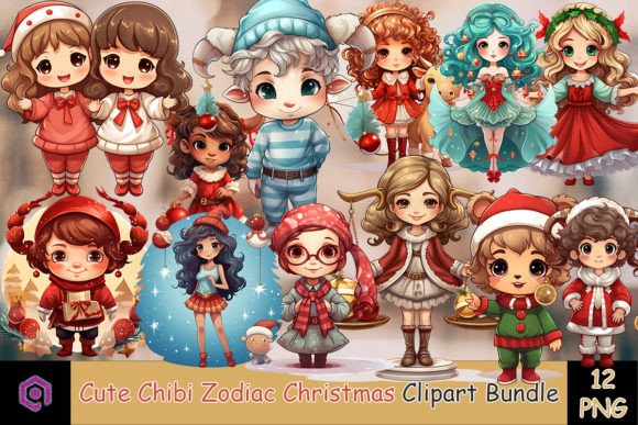 Cute Chibi Christmas Zodiac Bundle for Seasonal Illustrations
