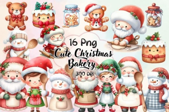 Cute Christmas Bakery Sublimation Illustrations for Crafters
