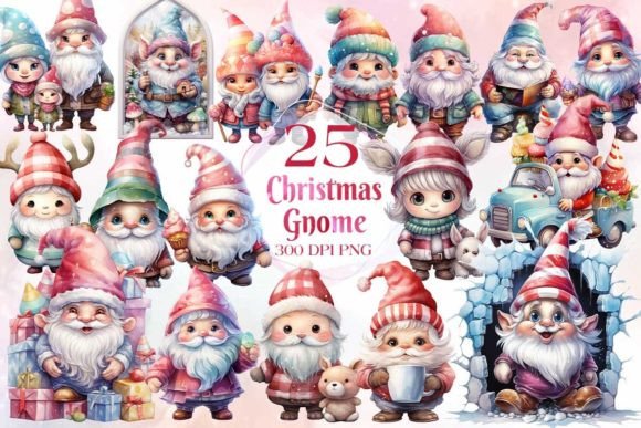 Cute Christmas Gnome Sublimation Clipart for Illustrations