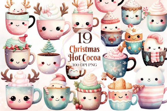 Cute Christmas Hot Cocoa Cup Clipart for Illustrations