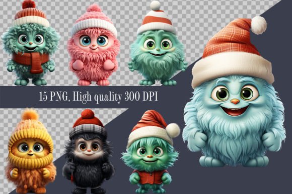 Fluffy Christmas Monster Clipart: Seasonal Illustrations for Modern Blogs