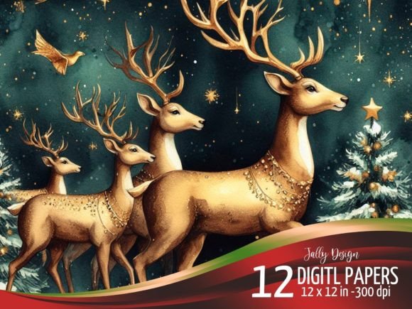 Golden Reindeer Christmas Backgrounds for Illustrations