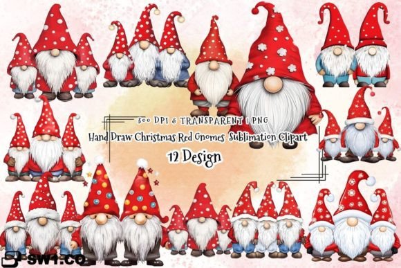 Hand Draw Red Christmas Gnome Clipart for Seasonal Illustrations