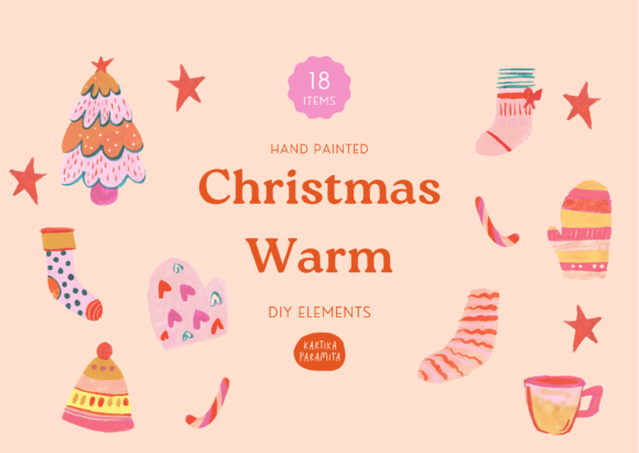 Handpainted Vibrant Christmas Elements for Digital Illustrations
