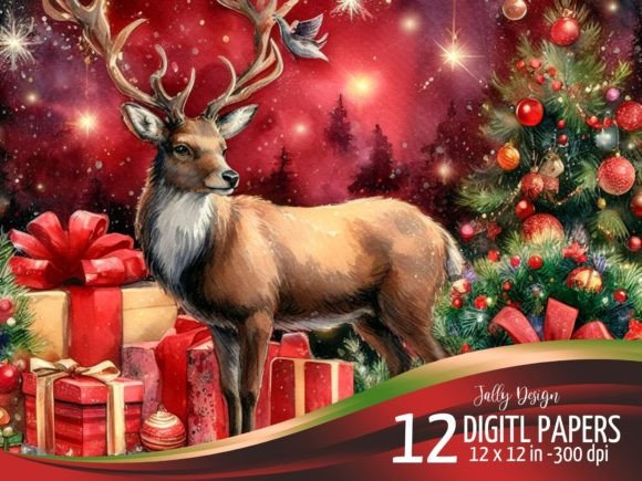 Reindeer Christmas Watercolor Background for Illustrations