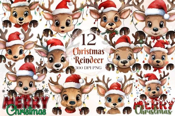 Reindeer Merry Christmas Clipart Bundle for Modern Illustrations