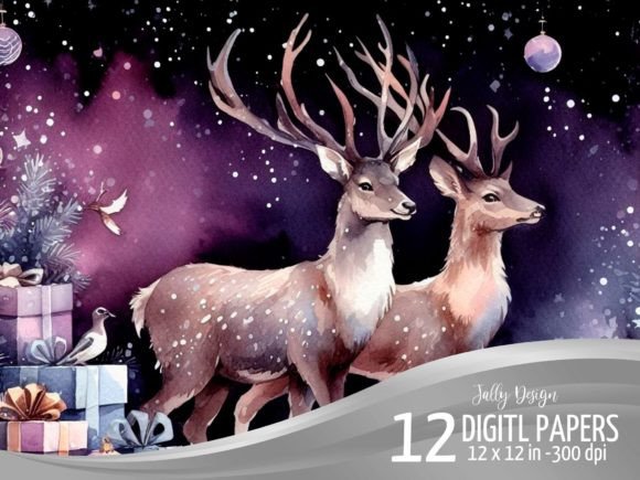 Reindeers at Christmas Purple Background: Premium Illustrations for Local Brands