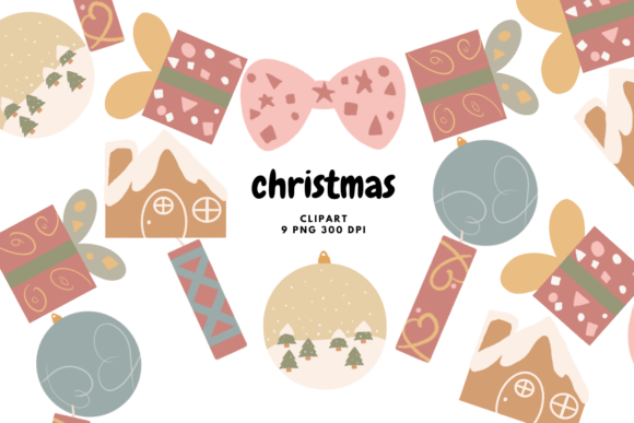 Retro Christmas Clipart PNG Sublimation for Illustrations