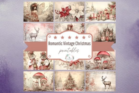 Romantic Vintage Christmas Digital Paper for Illustrations