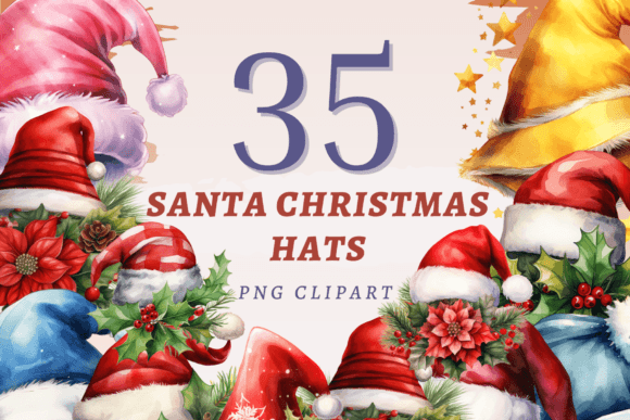 Santa Christmas Hats PNG Bundle for Seasonal Illustrations