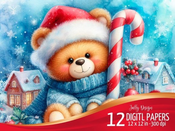 Teddy Bear at Christmas Blue Backgrounds for Modern Illustrations