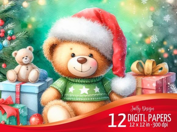 Teddy Bear at Christmas Grees Background Review