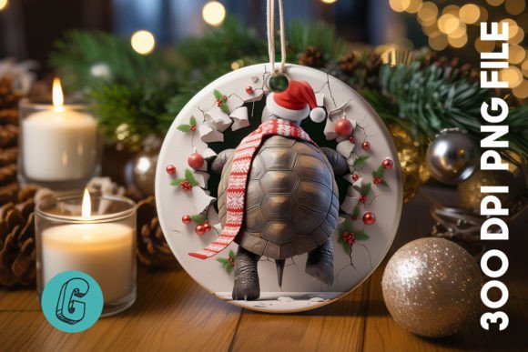 Turtle Christmas Ornament PNG Back 19 for Illustrations