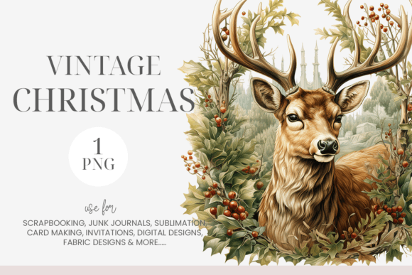 Vintage Christmas Deer Clipart for Illustrations