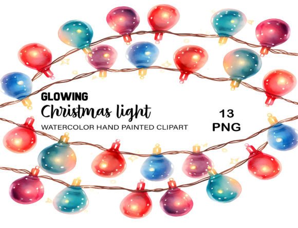 Watercolor Christmas Lights Clipart PNG for Illustrations