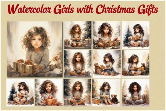 Watercolor Girls with Christmas Gifts-I: A Designer's Review of Seasonal Illustrations