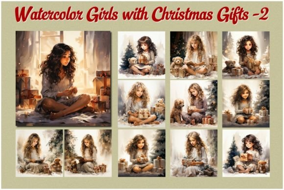 Watercolor Girls with Christmas Gifts-II Illustrations Review