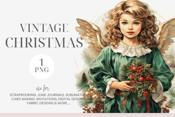 Watercolor Vintage Christmas Angel PNG Review